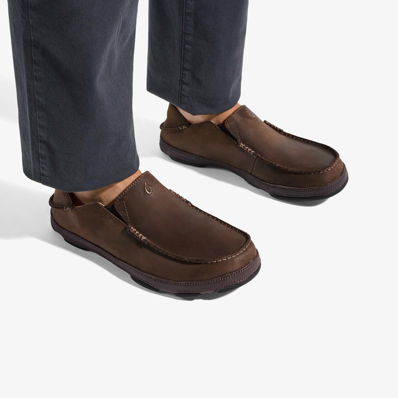 OLUKAI Moloa Men's Premium Leather Shoes, Easy Slip On & Off Design, Casual & Versatile Loafer, Drop-in Heel & Enhanced Traction, Dk Wood/Dk Java, 15 - Image 5